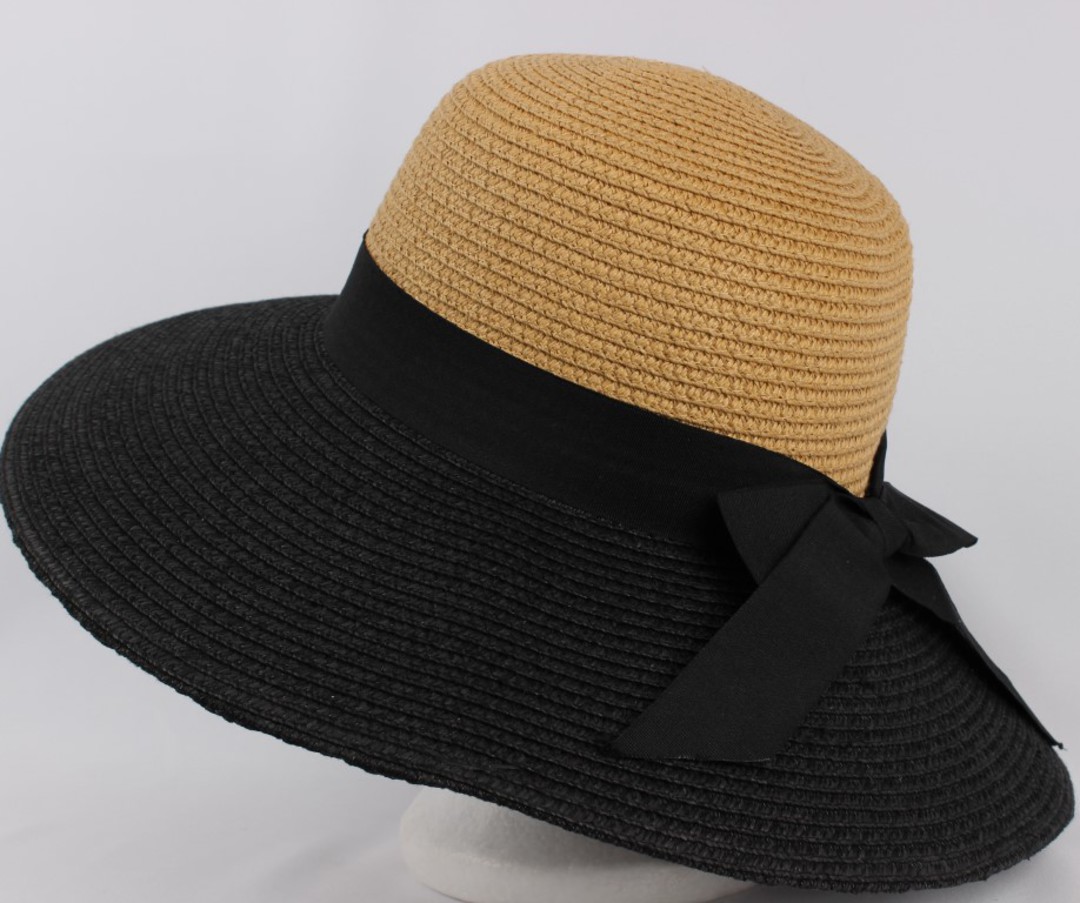 Braided hat w upturn/downturn option w blk bow nat/black Style: HS/4225 image 0